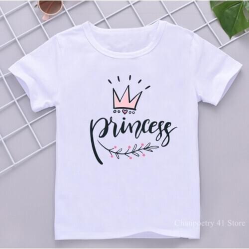 Crown Princess T Shirt Kids Girls Clothes White Short Sleeve T-shirt Summer Children Clothing Baby Tops 1-12 Years Old