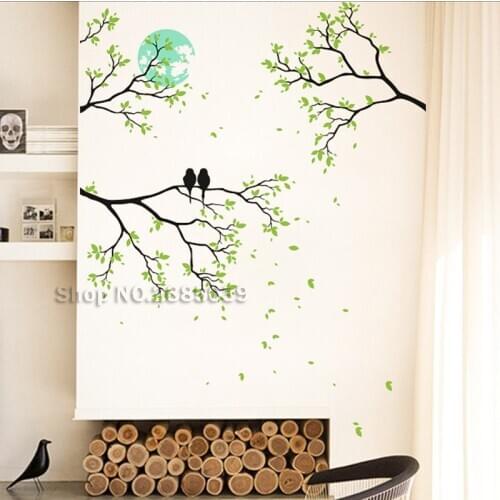 Hot Sale Stickers Midnight Romance Large Tree Branches Mural Nursery Vinyl Wall Decal Art Wall Bird Couple Moon Deciduous LC587