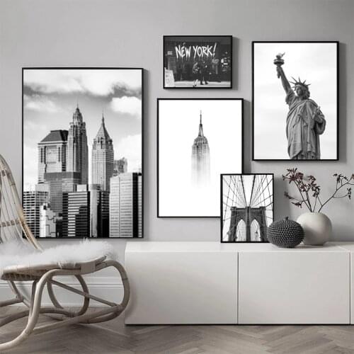 New York City Statue of Liberty Canvas Painting Posters and Prints Black and White Wall Art Picture Living Room Home Decoration