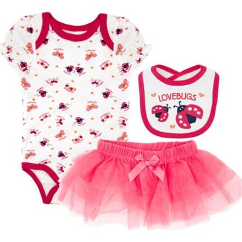 Honeyzone 3Pcs/Set Baby Girl Summer Clothes Toddler Girl Bow Dress Cute Cartoon Print Baby Girl Outfit Set Short Sleeve Bodysuit