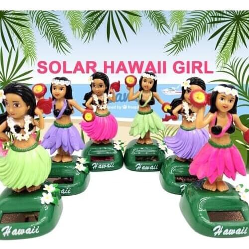 Solar Power Shaking Head Toy Car Ornaments Hawaii Girl Hula Decompression Dolls Dashborad Decoration Auto Interior Accessories