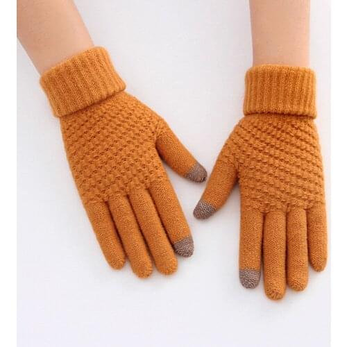 1 Pair Womens Cashmere Knitted Winter Gloves Autumn Warm Thick Gloves Touch Screen Skiing Gloves Solid Mittens for Mobile Phone