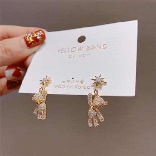 Korean Funny Emulational Little Bear Ear Studs Original Refreshing Metal Small Earrings Temperamental Exquisite Girl Jewelry