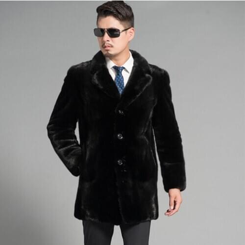 Faux mink fur leather jacket mens warm Single-breasted fur leather coat men loose jackets winter autumn thicken jaqueta de couro