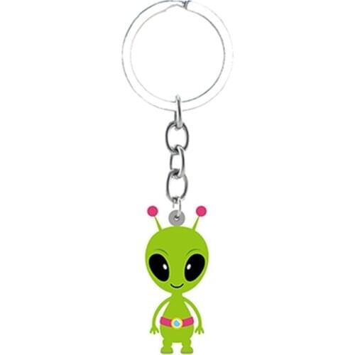 TAFREE Cute Alien UFO Saucerman Key Chains Epoxy Resin Keychain Backpack Pendant Cartoon Jewelry For Children
