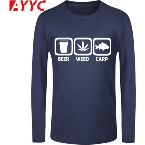 AYYC long sleeve tee Brand Summer Men Cotton High Quality Beer Weed Carp T-Shirt - All Sizes + Col Branded Fisher Eat Sleep Rod