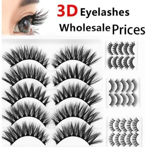 AY 5 Pairs Mink Eyelashes Natural/Thick 3D Faux Lashes Natural False Eyelash HandMade Eyelashes Woman Makeup Tool Fake Lashes