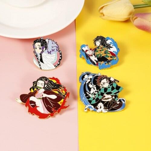 NEW Anime Demon Slayer Kochou Shinobu Kamado Nezuko Tanjirou Cosplay Metal Badge Button Brooch Pins Collection Pendant Souvenir