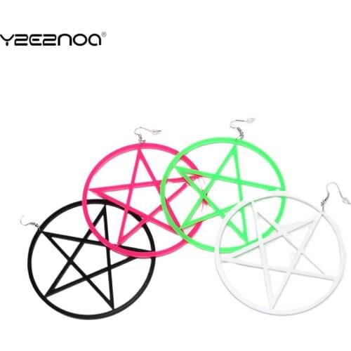 New Fashion Statement Jewelry Punk Acrylic Large Star Earrings Big Black Pentagram Hanging Dangling Earrings Round Drop Earring