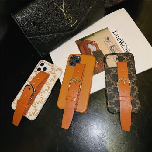 New Luxury Brand PU Leather Wristband Phone Cases for iphone 12 11 pro max X XS Max XR 7 8 Plus Wriststrap Fashion Back Cover