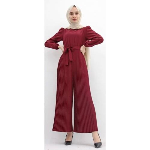 New Season Trend Muslim Piliseli Hijab Jumpsuit Burgundy
