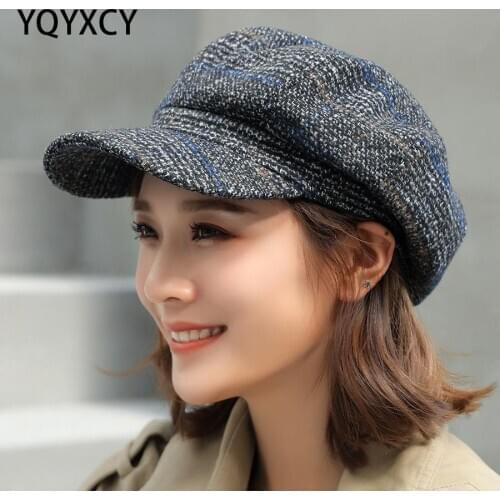 Autumn Winter Wool Newsboy Cap Fashion Hats for Women Female Winter Cap Girl Visor Travel Beret Thick Warm Vintage Bonnet