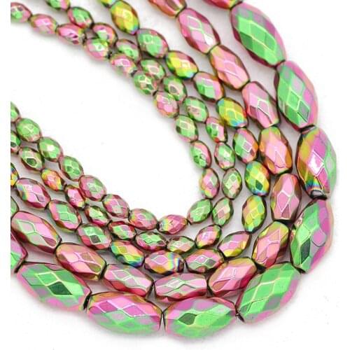Natural Stone Faceted Oval Rice Grains Hematite Beads 3x5/4x6/6x12MM New Green Charm Loose Beads For Jewelry Making Diy Bracelet