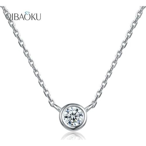 Real 925 Sterling Silver Necklace Simple Clear CZ Zircon Necklace for Women Wedding Engagement Fine Jewelry