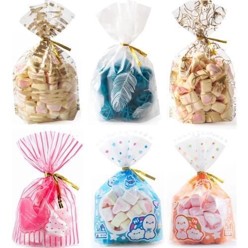 50pcs Plastic Packaging Bags 13x9cm Cookie Candy Bag Pink Love Christmas Wedding Gift Bags Biscuit Baking Cake Wrapper Pouches
