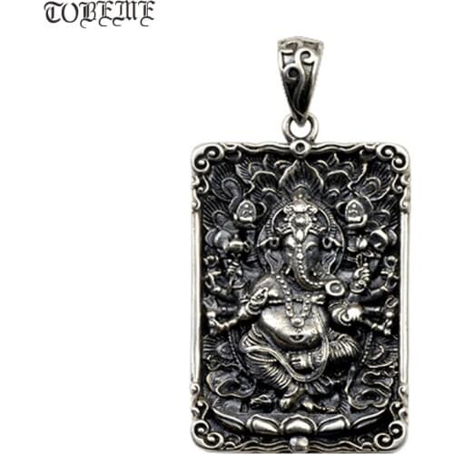 Handmade 100% 925 Silver Thailand Ganesha Pendant Vintage Silver Elephant Nose Wealth Buddha Pendant Lucky Buddhst OM Pendant