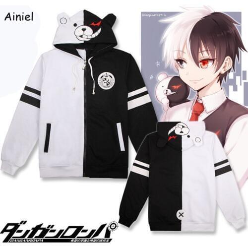 Anime Danganronpa Monokuma Cosplay Costume Daily Casual Coat Jacket Sweater Coat Black and White Adult Thicken