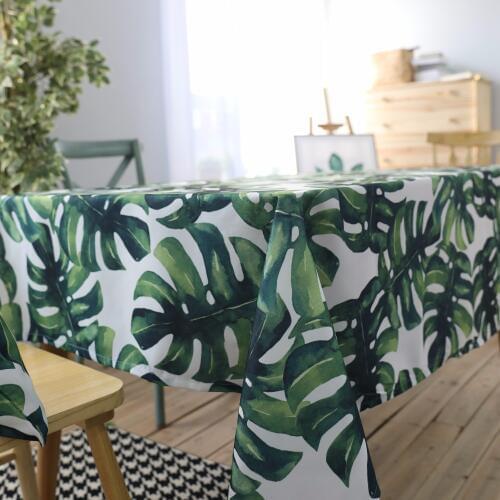 Green Leaves Rectangular Tablecloths Polyester Cotton Waterproof Table Cover Modern Brand Green Leaves Rectangular Table Cloth