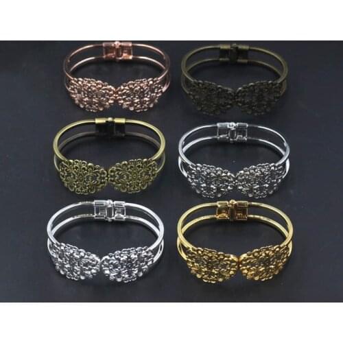 Blank Bangle Bases Findings Vintage Filigree Flower Spring Cuff Bangle Settings DIY Making Multi-color for you Choose