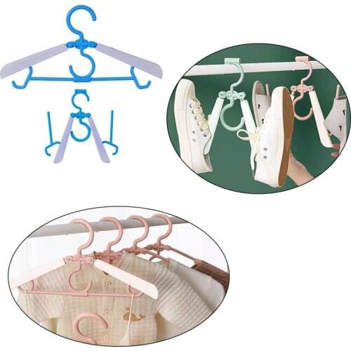 Adjustable Nursery Non-Slip and Retractable Clothes Hangers Magic Folding into Shoe Hanger