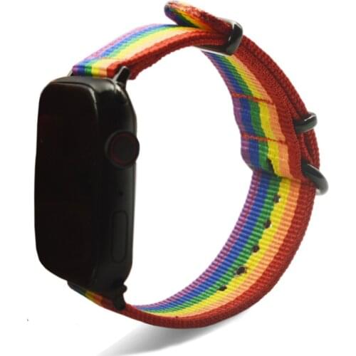 Suitable for New Apple Watch SE/6/5/4/3/2/1 Rainbow Nylon band strap nato style replace vwoven strap Series 38/42MM/40/44MM