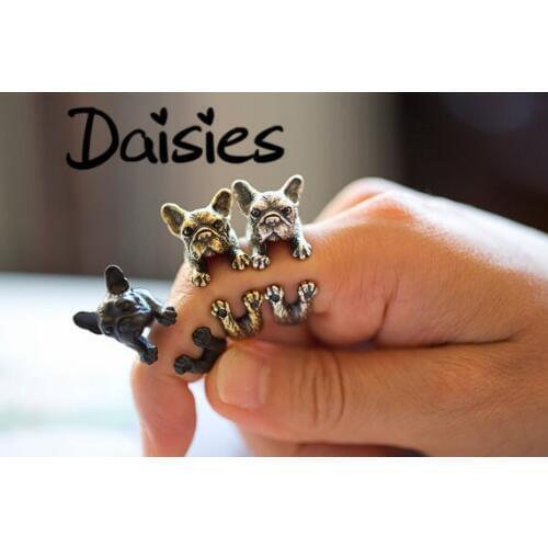 Daisies ONE PIECE Hot Sale Animal Handmade Anillos French bulldog ring Ring cute golden silver black Fashion for women men 2015