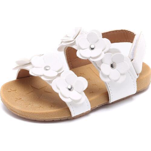 CUZULLAA Summer Girls Flower Beach Sandals Baby Toddler Kids Anti-slip Roman Sandals Children Cut-Outs Slippers Shoes