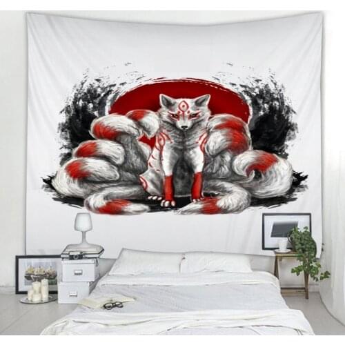 Fantasy Nine Tailed Jackal Tapestry Mandala Bohemian Tapestry Nordic Art Style Decoration Hanging in Family Living Room Bedroom