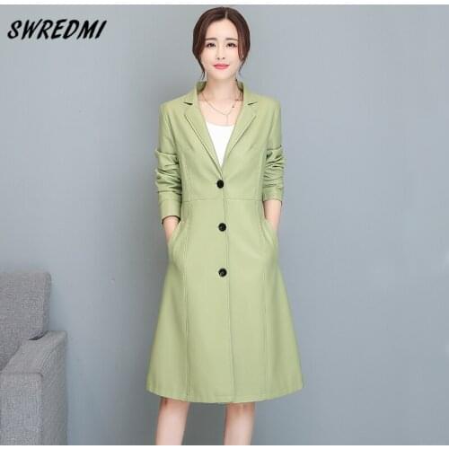 SWREDMI New Long Leather Trench Women Autumn And Winter Leather Jackets Female Coats Plus Size S-4XL Fashion Clothes High Street