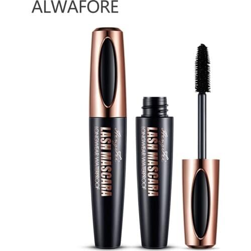 Alwafore 4d Silk Fiber Mascara Waterproof Natural Soft Long Eyelash Makeup Mascara Black Thick Eyelash Mascara