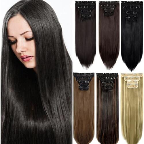 Womens Ladies Long Silky Straight Curly 11 Clips 4Pcs Full Head Clip In Hair Extensions 18'' 24'' Thick Natural Hairpiece