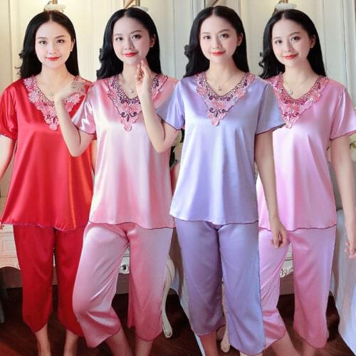 Women Comfortable Pyjamas Plus Size 3XL 4XL Long Sleeve Casual Homewear Spring Solid Pajama Sets Silk Satin Sleepwear Set