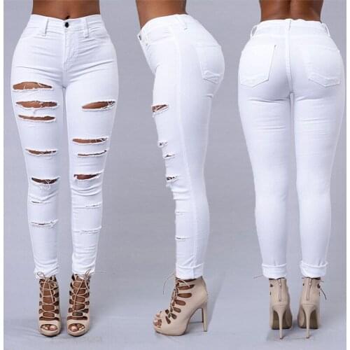 Skinny Jeans Women 2020 New Denim Holes Pants Destroyed Pencil Pants High Waist Casual Trousers White Stretchy Ripped Jeans