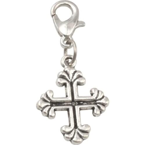 100Pcs/lots Zinc alloy Vintage Crucifix Charms Cross Bead with Lobster clasp Fit Charm Bracelet DIY Jewelry 15x35mm A-274b