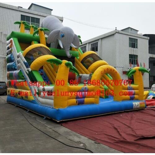 2017 safari park theme inflatable amusement park elephant giraffe tiger zebra inflatable super slide for sale