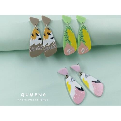 2021 Creative Design Geometric Triangle Color Graffiti 3D Printing Acrylic Drop Earrings Fashion Characteristic Jewelry For Girl