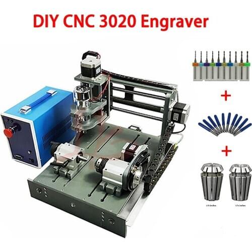 3Axis 4Axis Mini DIY 2030/3020 Engraving machine 2 in 1 CNC Wood Router Engraving Drilling and Milling Machine