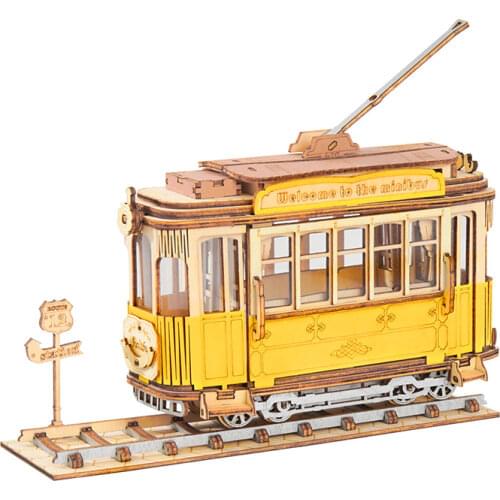 Robotime Rolife Vintage Tramcar Model 3D Wooden Puzzle Toys for Chilidren Kids Adult TG505