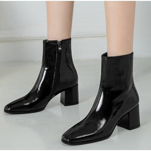 Spring Autumn Women Big Size Modern Boots Fashion 2021 Square Toe High Heels Shoes Female Zipper Shoes Ladies Ankle Boots