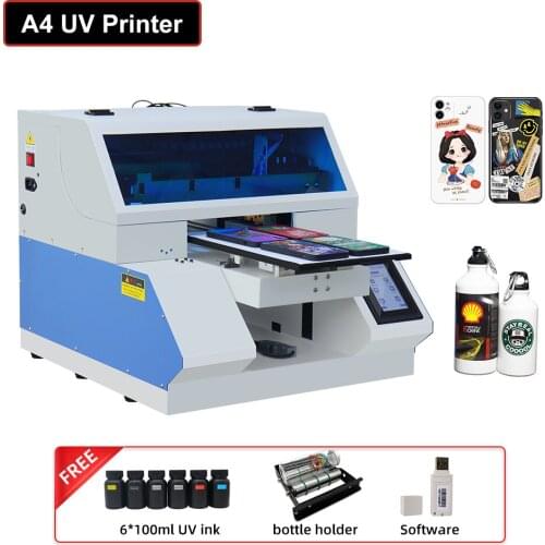 A4 Size UV Printer 6 Color For Leather Phone Case PVC Acrylic Wooden Metal Cylinder Bottle UV Flatbed Printer With UV Ink