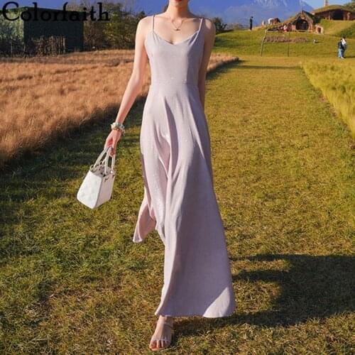 Colorfaith New 2021 Women Summer Party Dresses Sundress Backless Wedding Evening Pure Sexy Elegant Vintage Long Dress DR8140