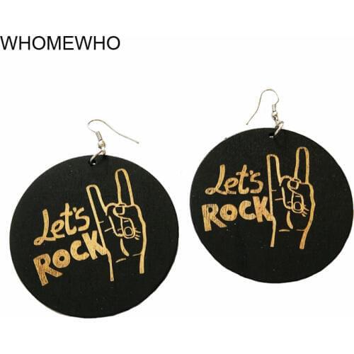 Wood Africa African Traditional Costume Lets Rock Thumb Up Punk Earrings Vintage Black Bohemia Wooden Ear Party Club Jewelry