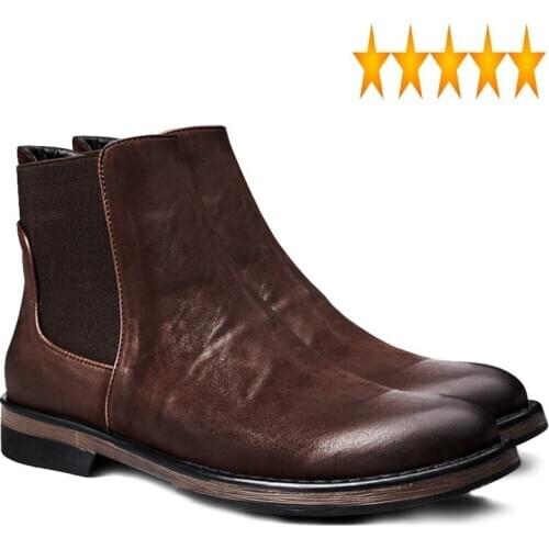 Men Retro Chelsea High Boots Top Genuine Leather British Business Slip On Booties Winter Cotton Shoes Plus Size