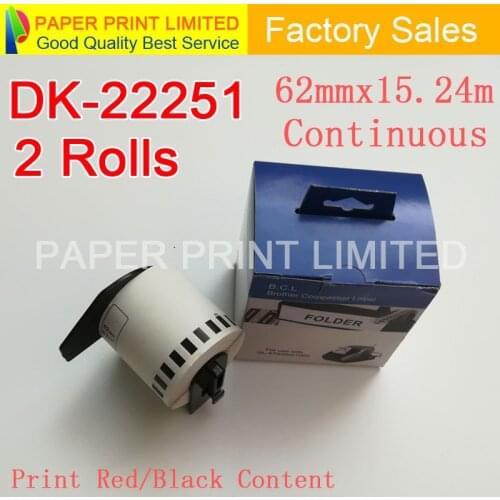 2 Rolls Compatible DK-22251 dk22251 dk 22251 Red/Black Double Color Label 62mm*15.24M DK-2251 Continuous Label