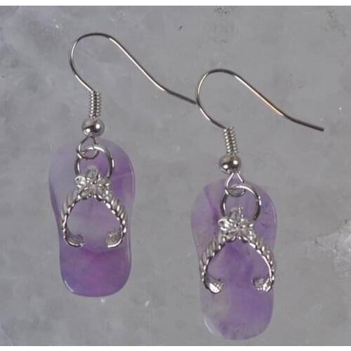 Purple Crystal Beads Slipper Gem Dangle Earrings Jewelry For Woman Gift WT355