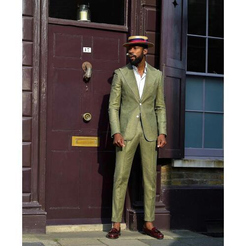 Handsome Green Wedding Tuxedos High Quality Slim Mens Groom Suits Peaked Lapel Two Button Prom Party Blazer Jacket(jacket+pants)