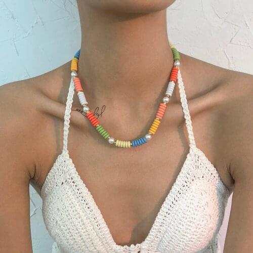 Lalynnly Sweet Handmade Colorful Clavicle Chain Refreshing Imitation Round Pearl Necklace Choker Womens Neck Jewelry N8837