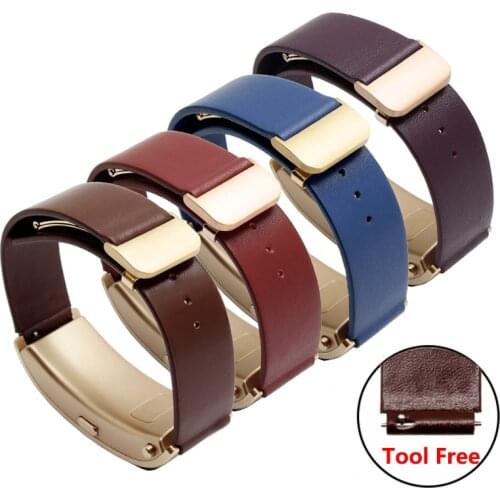 Hot Sale Blue Purple Leather Strap Fit Huawei B3 Replacement Genuine Leather Wristband Deployment Buckle Smart Watch Accessories