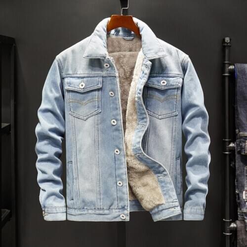 2020 Autumn and Winter Plus Velvet Thick Denim Jacket Mens Gown Trend Denim Jacket Mens Jacket Casual Outdoor Mens Jacket