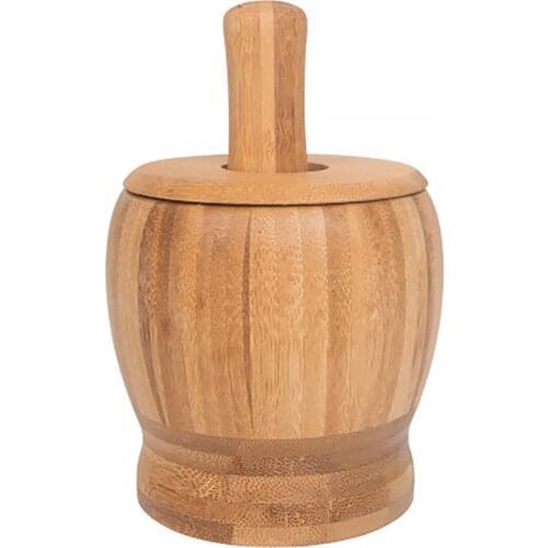 New Mortar And Pestle Set Bamboo Bowl Garlic Press Grinder Crusher For Guacamole Kitchen Pepper Garlic Pressing Bowl Convenient